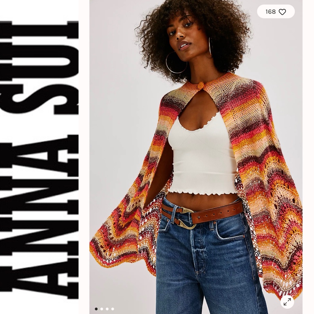 New Anna Sui Ombr Hand Crochet Poncho In Rainbow Os